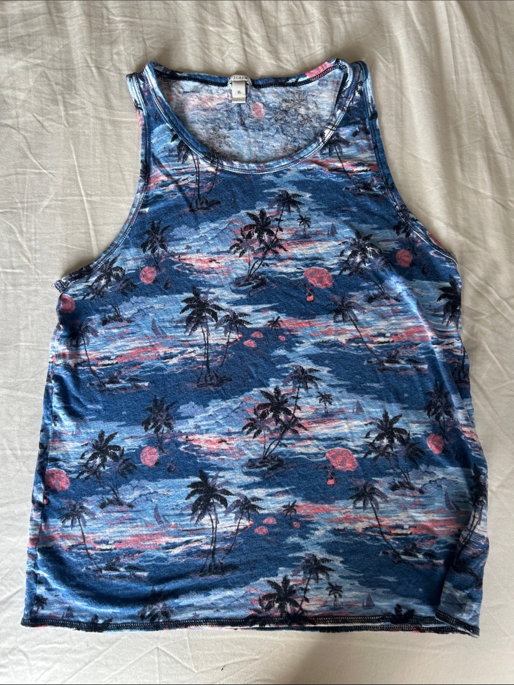 Vintage (pre 2010) J. Crew Blue Tropical Print Tank 100% Linen
